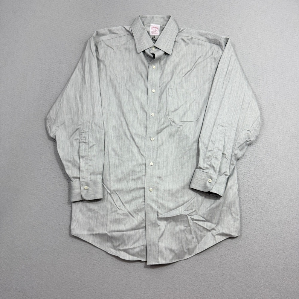 Brooks Brothers Button Up Men 16-32 Gray Madison Fit Non-Iron Supima Cotton